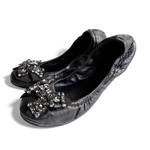 TORY BURCH Azalea crystal-embellished ballet flats black size 8.5